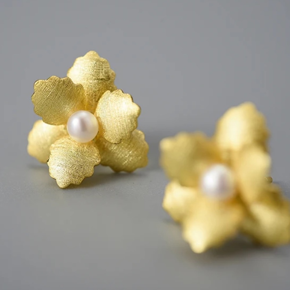 925 Silver Artisan Handmade The Zakaryah Flower & Natural Pearl Earrin… - Picture 5 of 9